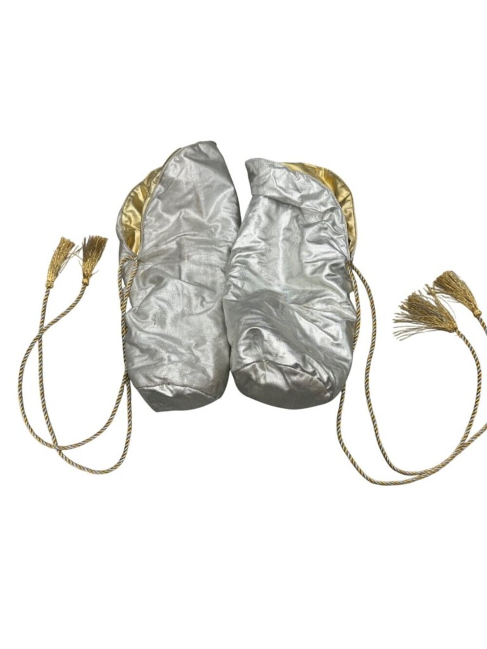 set of 2 Vintage Gold & Silver Drawstring Bag With Tassels 14x7" READ